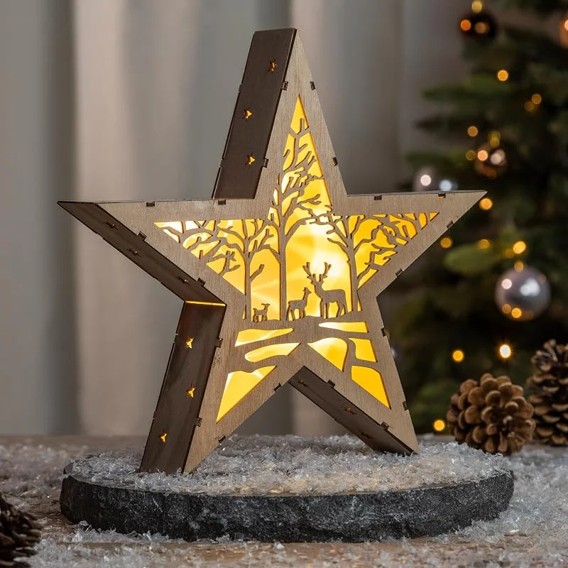 Besuche den Spetebo-Store Spetebo LED Weihnachtsstern Holz 30 cm – Tischdeko warmweiß beleuchtet — Weihnachtsdeko