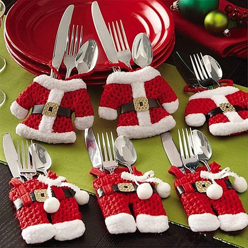 Besuche den Uten-Store Uten Bestecktasche Weihnachten Weihnachtsmann Kostüm 6 Stück Weihnachtlicher Besteckhalter Tischdeko für Esstisch Weihnachtsdeko — Advent und Tisch