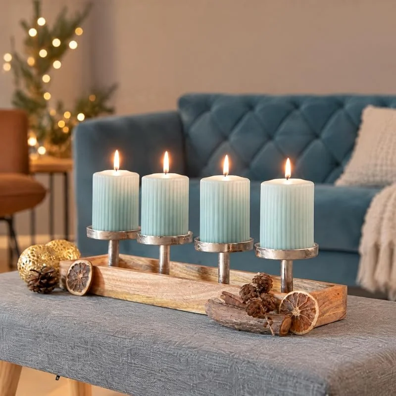 Marke: dszapaci Adventskranz Holz länglich modern Kerzenhalter Adventsgesteck Tablett — Weihnachtsdeko