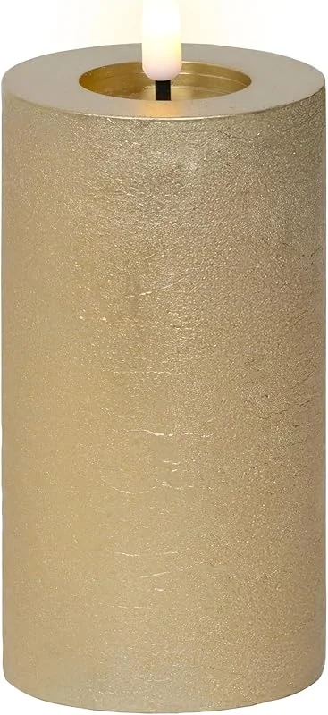 Marke: Lumineo Lumineo LED Kerze mit Timerfunktion 7x15cm Wachs - flackernde Flamme Effekt - Echtwachskerze batteriebetrieben - Wachskerze Stumpenkerze Rustik Gold Warmweiß — Kerzenlicht Abendessen
