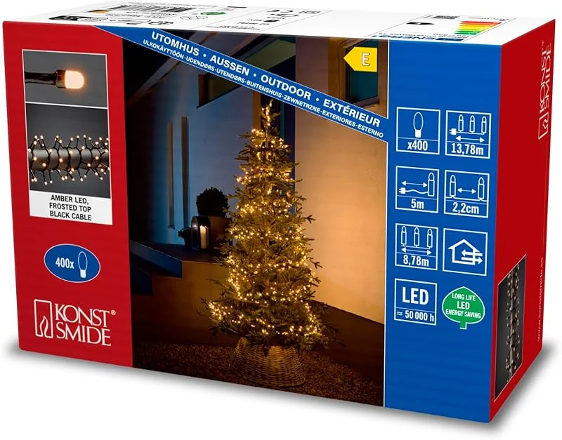 Besuche den Konstsmide-Store Konstsmide Micro LED Compactlights, 400 bernsteinfarbene Dioden, Außentrafo, schwarzes Kabel, 3867-830EE, 400 LEDs — Weihnachtsbeleuchtung