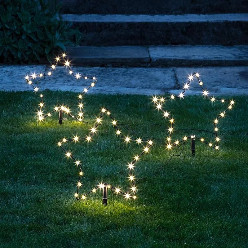 Besuche den Lights4fun-Store Lights4fun 3er-Set Micro-LED-Sterne, warmweiß mit 4, 5V-Stecker, Weihnachten Advent Christfest Winter, Weihnachtsdeko Weihnachtsbeleuchtung, Außenbereich Garten Balkon