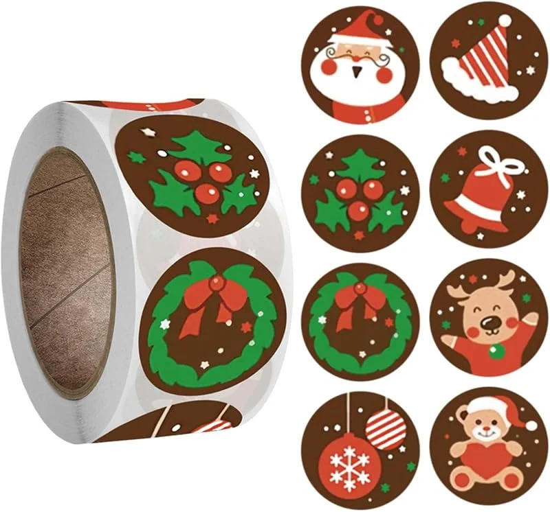 Marke: Generic Weihnachtsaufkleber Rolle 5 Stück Festliche Etiketten für Geschenke Karten Tüten Party Adventszeit Selbstklebend Bastelbedarf 500Stücke (A, One Size) — Geschenkverpackung