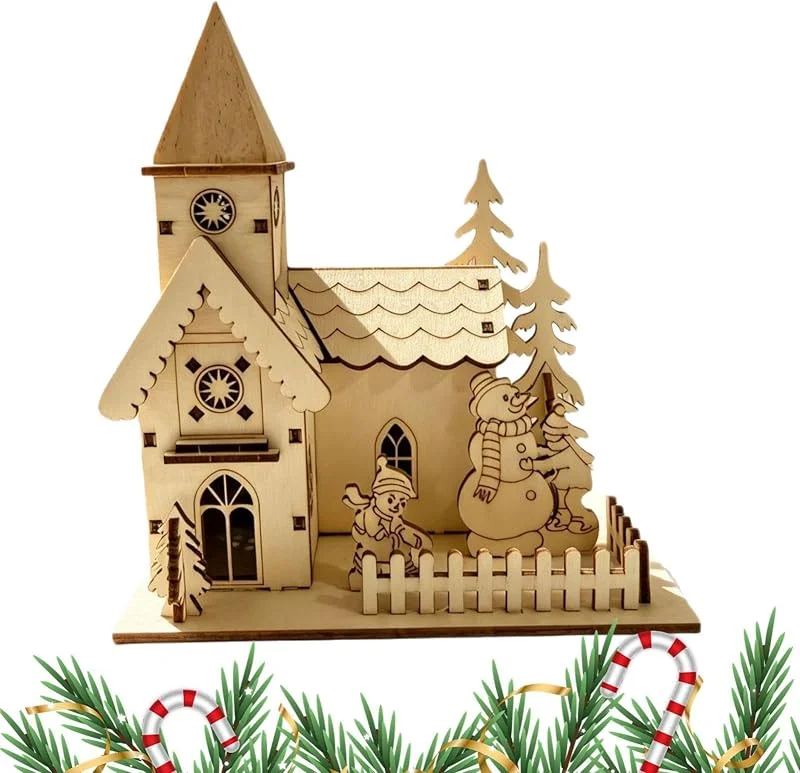 Marke: Ungtyb Beleuchtetes Weihnachtsdorf beleuchtete warme LED-Holzdekoration — Weihnachtsdeko