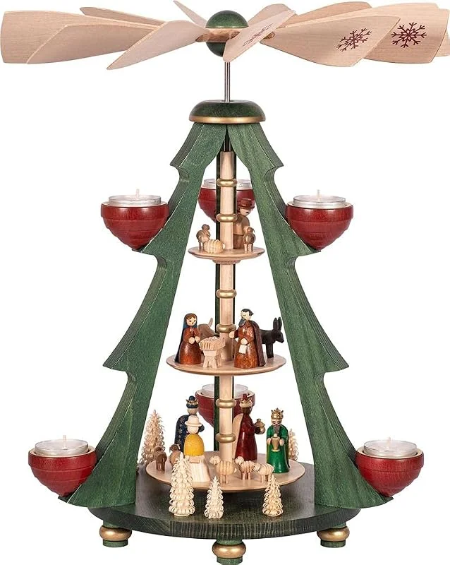 Marke: Richard Glässer Seiffen Weihnachtspyramide Christi Geburt, 3-stöckig, 40 cm hoch, original Erzgebirge — Weihnachtsdeko