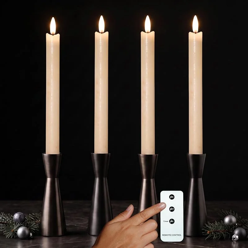 Besuche den INSPINOVIA-Store LED Echtwachs Stabkerzen 4er Set, Ø 2, 2 x 22, 5 cm, mit Timer — Kerzenlicht Abendessen