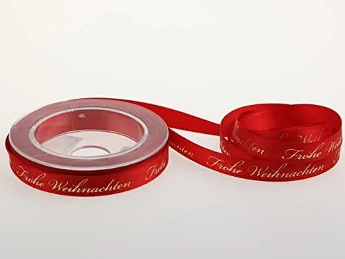 Marke: Christa-Bänder Weihnachtsband Frohe Weihnachten Rot 15 mm ohne Draht — Geschenkverpackung