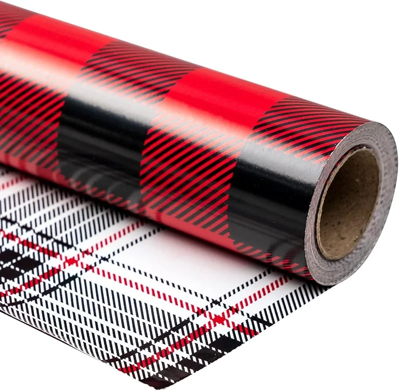 Marke: WRAPAHOLIC WRAPAHOLIC Geschenkpapier für Weihnachten, wendbar, 43, 2 x 94, 4 m, Schwarz und Rot, kariert, für Urlaub, Party, Feier — Geschenkverpackung