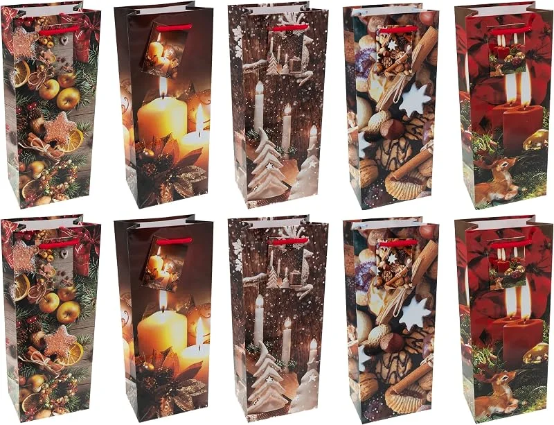 Besuche den HRB-Store HRB Flaschentüten 10 Stück für Weihnachten - modern, stabile Weihnachtstüten der Marke, Abmaße der weihnachtlichen Geschenkverpackung 36x13x8, 5 cm (HxBxT)