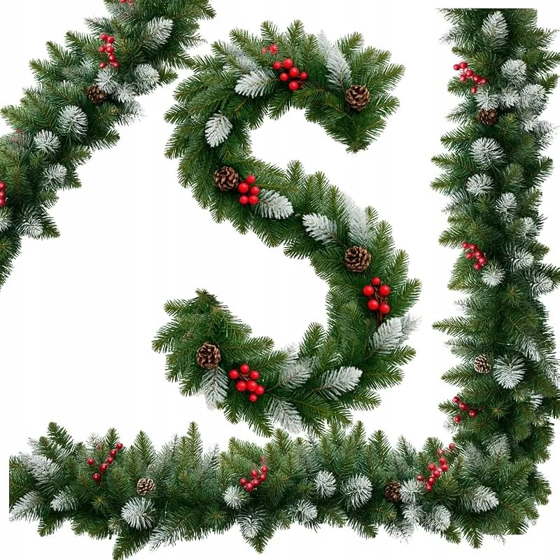 Marke: STYLIZER Tannengirlande 1 m Künstlich, Beschneit, mit Beeren und Zapfen — Weihnachtsdeko