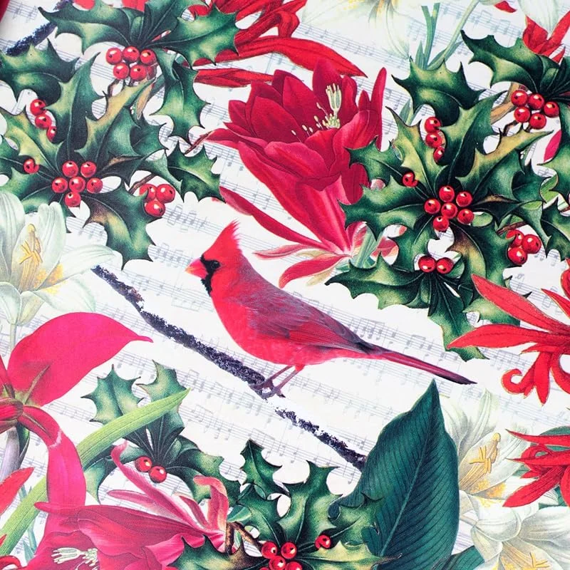 Marke: Star Weihnachtsgeschenkpapier 70cm x 2m Rolle Rotkardinal & Stechpalme - Geschenkpapier mit Motiv für Weihnachten - Geschenkpapierrolle mit floralem Weihnachtsmotiv - Weihnachtspapier neutral Creme Rot — Geschenkverpackung