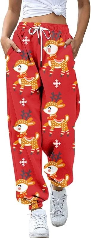 Marke: Générique Arbeitshose für Damen, Cargohose, Jogginghose, bedruckt, Weihnachten, bequem, für Damen, elastischer Kordelzug, hohe Taille, attraktiv, bedruckt, Wohnzimmerhose, 12 m, Small — Weihnachtsmode