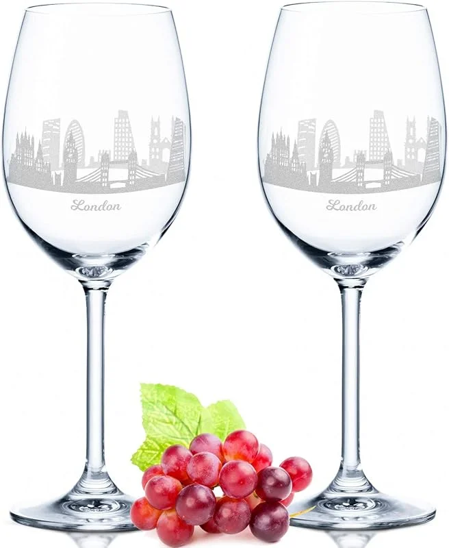 Besuche den GRAVURZEILE-Store GRAVURZEILE Weingläser mit Gravur - Skyline London im Set - Hochwertige 360° Lasergravur - schönes Geschenk als Andenken, Souvenir oder für Sammler & Weingenießer zum Geburtstag — Wein und Festtafel
