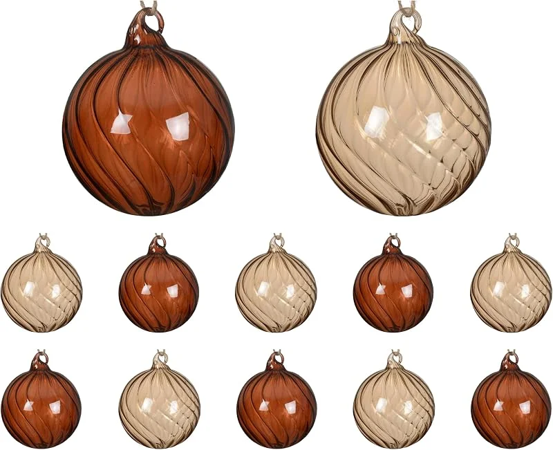 Marke: Kaemingk Kaemingk Weihnachtskugeln Glas 8cm x 12 Stück mit Rillen Christbaumkugeln Weihnachtsbaumkugeln für Weihnachten Christbaumschmuck & Weihnachtsbaumschmuck - Braun transparent — Weihnachtsdeko