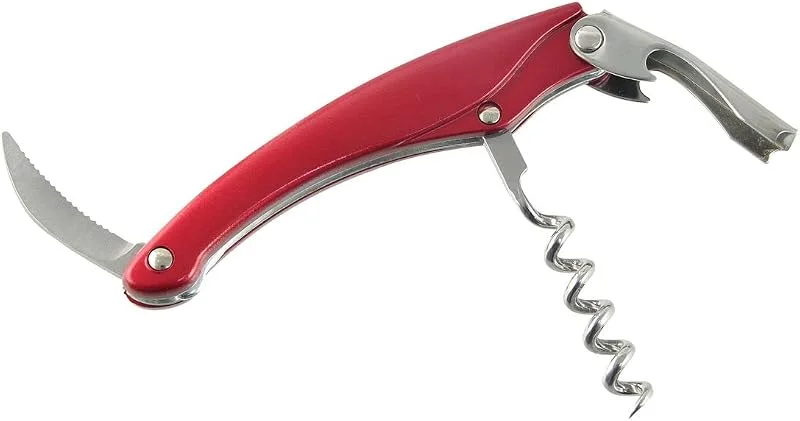 Besuche den FACKELMANN-Store Fackelmann Kellnerkorkenzieher GRANDCRU, Weinöffner für alle Korken, Korkenzieher aus Kunststoff, Edelstahl (Farbe: Rot, Silber), Menge: 1 Stück — Wein und Festtafel