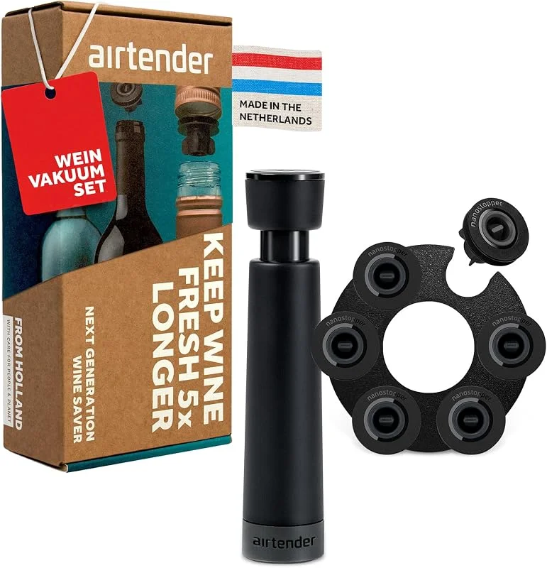 Besuche den Airtender-Store Airtender Vakuum Weinpumpe Set mit 6 Weinverschlüssen – Hochwertige Vakuum Stopfen für längere Frische und Aroma, spülmaschinenfest und wiederverwendbar, ideal für Weinliebhaber — Wein und Festtafel