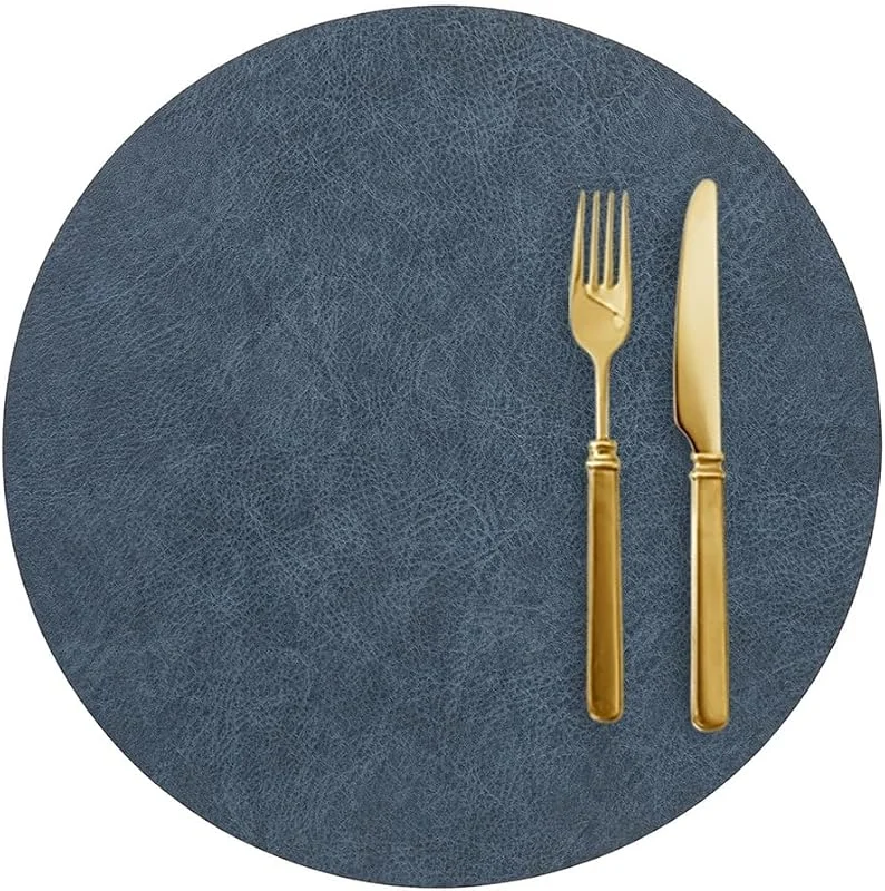 Besuche den Epinki-Store Epinki Tischsets Abwaschbar Motiv Rund, 2Pcs Set PVC Leder Platzset Weihnachten Modern Umkehrbar Einfarbig Rindsleder Textur, Tischuntersetzer Weihnachten Blau Gelb für Restaurant, 33CM — Küche & Haushalt