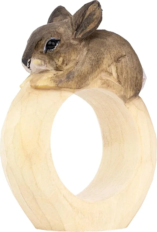 Besuche den WildlifeGarden-Store Serviettenring – Kaninchen Klein (WG5040) - Handgeschnitzter Serviettenring aus Holz für die Tischdekoration — Advent und Tisch