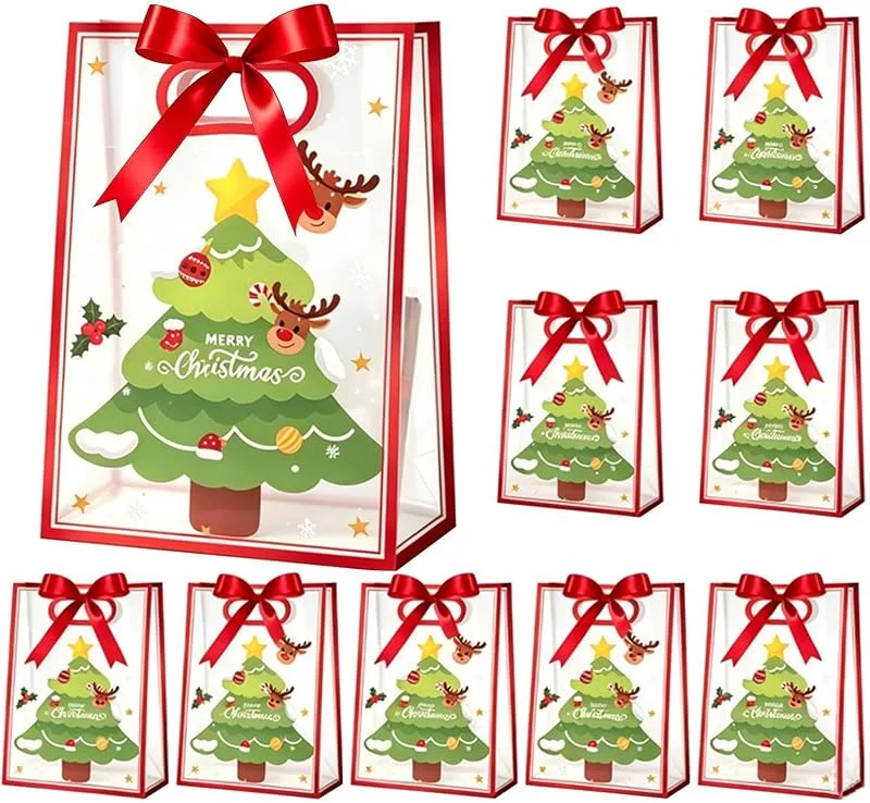 Marke: Generisch Weihnachts Geschenktüten - 10 Teilige Klare Kleine Partytaschen Mit Griffen — Geschenkverpackung