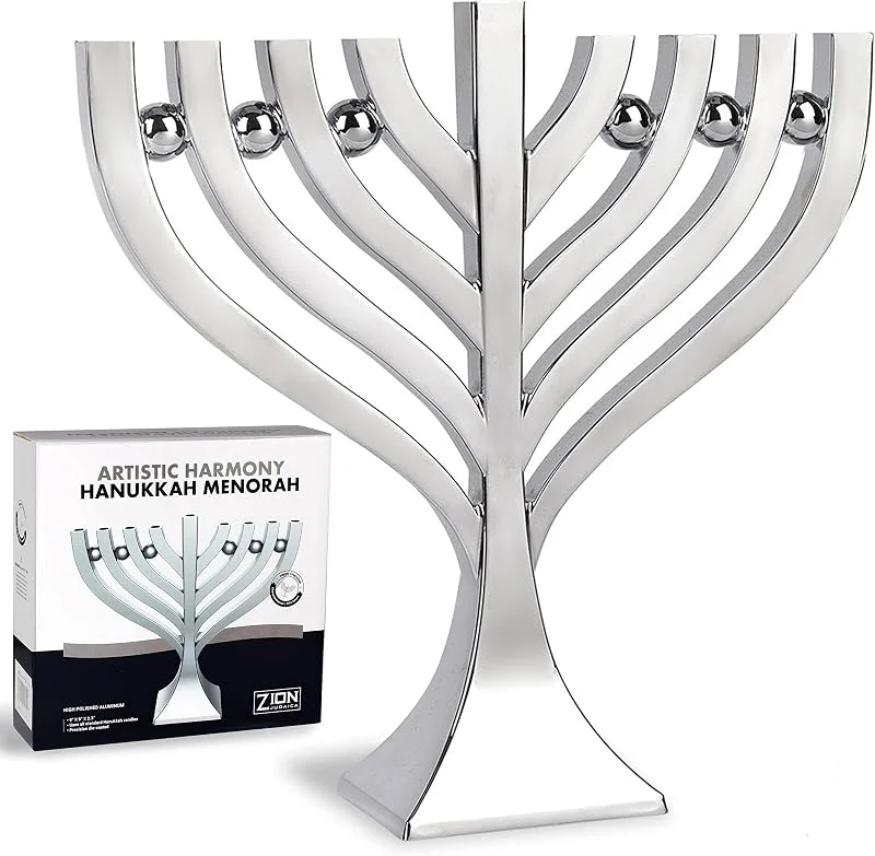 Marke: Zion Judaica Ltd Zion Judaica Harmonie-Kerze, Menora Präzisionsdruckguss, Hanukka-Körper mit einem hochglanzpolierten Finish, Verwendung mit Standard-Chanukah-Kerzen — Kerzenlicht Abendessen