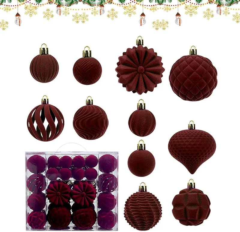 Marke: Generisch Weihnachtsbaumschmuck-Set, 48 Stück, sortiert, beflockt, hängende Anhänger — Weihnachtsdeko