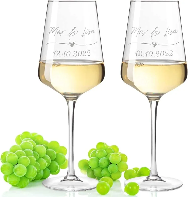 Besuche den GRAVURZEILE-Store GRAVURZEILE Weißweingläser mit Gravur - Wedding Love — Wein und Festtafel