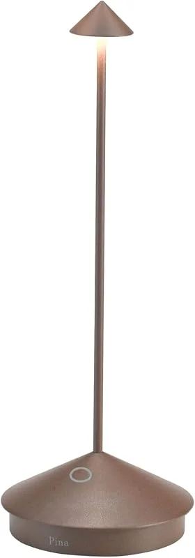 Zafferano, Pina Lampe, Wiederaufladbare und Kabellose Tischlampe mit Touch Control, Geeignet für den Innen- und Außenbereich, Dimmer, 2200-3000 K, Höhe 29 cm, Farbe Corten — Kerzenlicht Abendessen