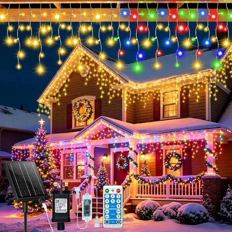 Besuche den GCMacau-Store 600 LED Solar Eisregen Lichterkette Außen 25+5m Warmweiß — Weihnachtsbeleuchtung