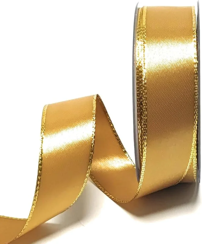 Marke: s.dekoda Satinband 25m x 25mm Gold - Gold Weihnachtsband Schleifenband Dekoband Geschenkband [1371] — Geschenkverpackung
