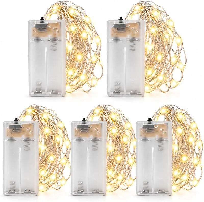 Besuche den Vanorell-Store 5x20 LED Lichterketten Warmweiß, Silberdraht, 5er-Set à 1, 10 m, batteriebetrieben, biegsame Micro LEDs für Gläser, Kränze, Tischdeko, Hochzeit und Weihnachten — Weihnachtsbeleuchtung