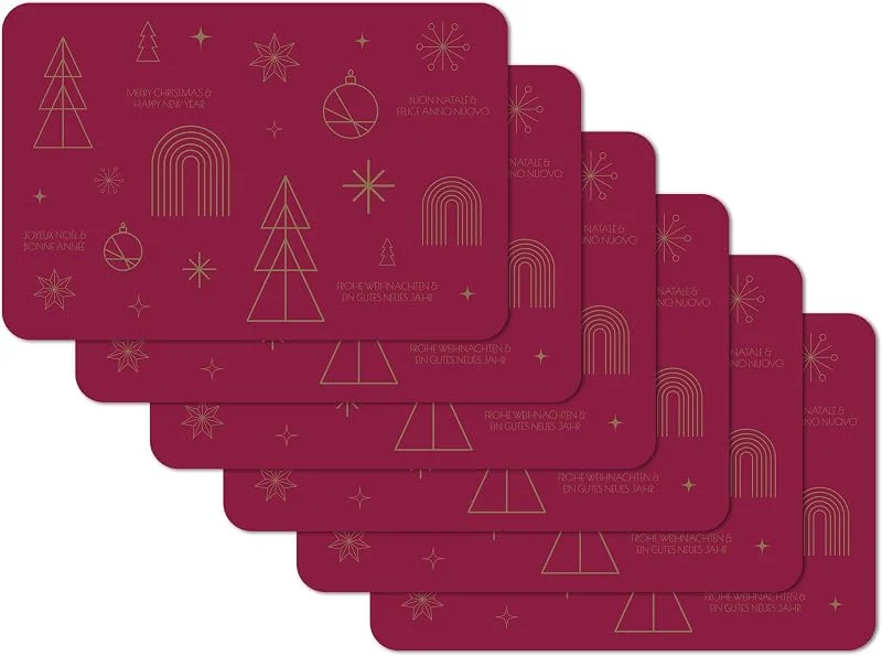 Besuche den Venilia-Store Venilia Tischset Happy Holidays - Bordeaux Christmas Weihnachten - 6er Set, 45 cm x 30 cm - Platzsets abwaschbar, Tischschutz - Platzdeckchen - schmutz- und wasserabweisend, lebensmittelecht — Küche & Haushalt