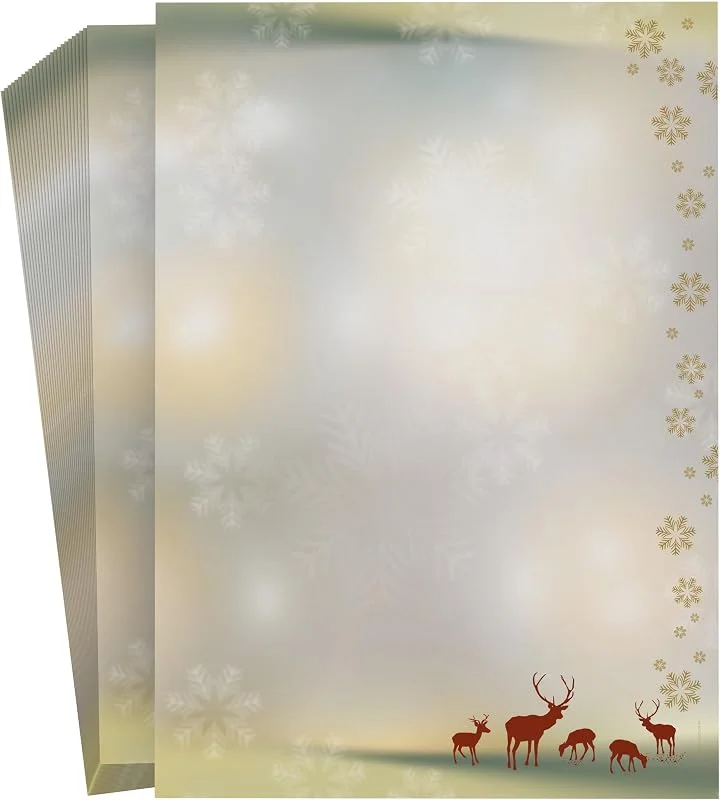 Besuche den paperandpicture.de-Store Weihnachtsbriefpapier, Rentiere, 100 Blatt weihnachtliches Motivpapier DIN A4, Briefpapier — Geschenkverpackung
