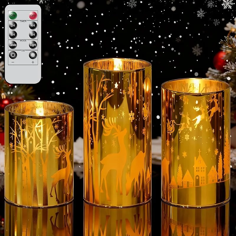 Marke: Wondise Wondise Flammenlose LED-Kerzen mit Fernbedienung, goldfarben, Rentier — Weihnachtsbeleuchtung