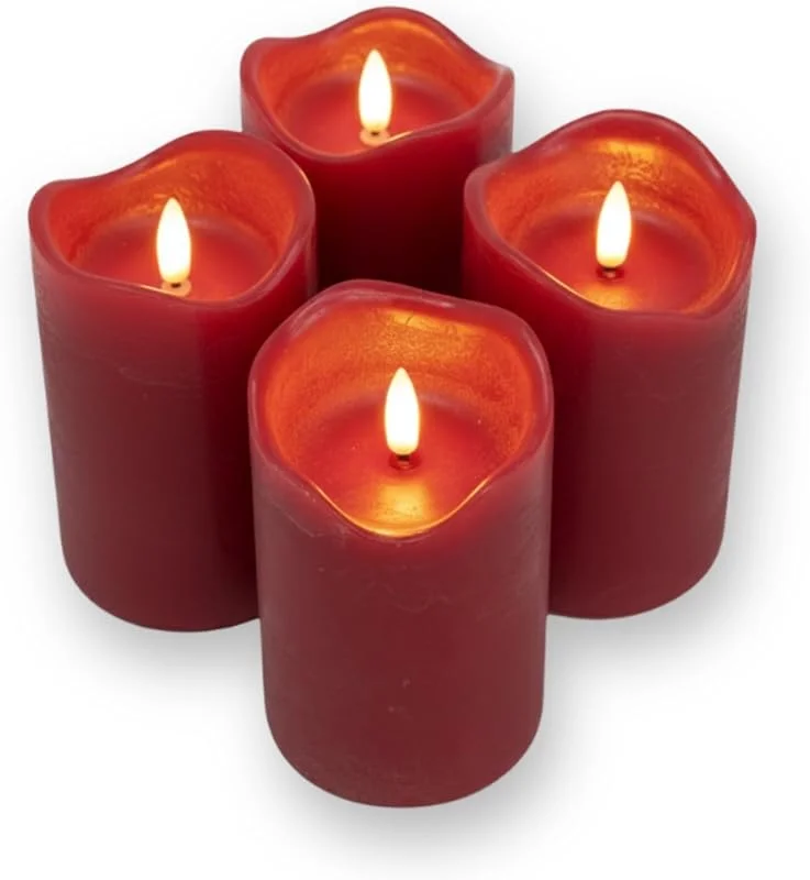 Besuche den ToCi-Store ToCi 4 x LED Kerzen Dunkelrot Ø 7, 5 x 10 cm — Kerzenlicht Abendessen