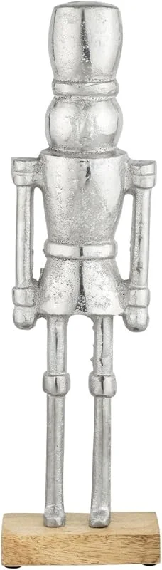 Besuche den Marrakesch Orient & Mediterran Interior-Store Dekofigur Nussknacker aus Aluminium, im modernen Design, Silber 32 cm — Weihnachtsdeko