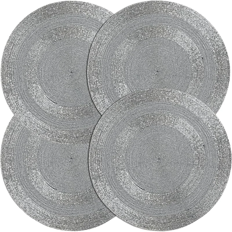 Marke: CLEENTABLE Handgefertigte Perlen Tischsets - Runde Platzset rutschfest Indoor Outdoor Platzsets für Thanksgiving, Weihnachten Ostern - Dekorativ, Kratzfest für Küche, Event Verwendung 4er Set (Grau) - CLEENTABLE — Advent und Tisch