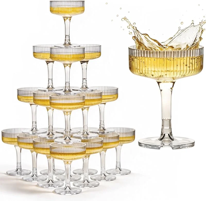Marke: Ksestor Ksestor Champagne-Turm – 21-teiliges Set aus 7oz Kunststoff Champagner-Coupes – Klar — Wein und Festtafel