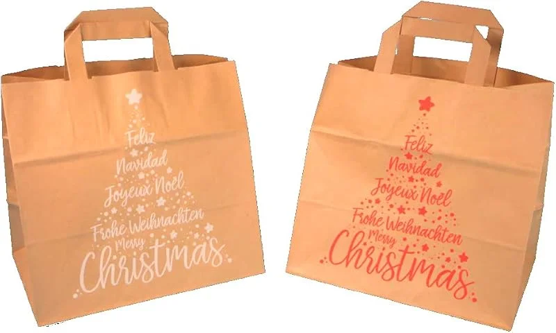 Marke: Pro DP Pro DP 250 Papiertragetaschen Geschenktüten Papiertüten braun Weihnachten mit Weihnachtsmotiv weiß oder rot 26+17x25cm - Inkl. Verpackungslizenz in Deutschland (Weiß) — Geschenkverpackung