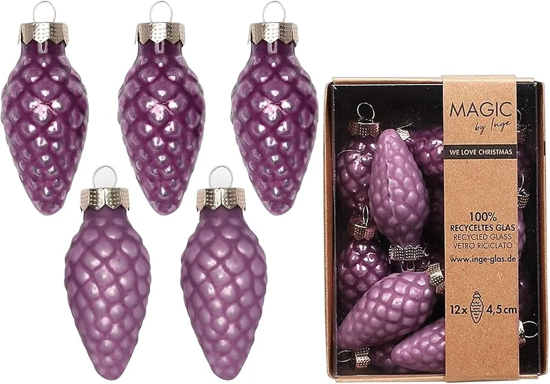 Besuche den Inge-glas-Store Christbaumschmuck Zapfen 4, 5cm Glas 12 Stück - matt & glänzend - Christbaumkugeln für Weihnachtsbaum - Weihnachtskugeln & Weihnachtsbaumschmuck zu Weihnachten - Wild Mauve — Weihnachtsdeko