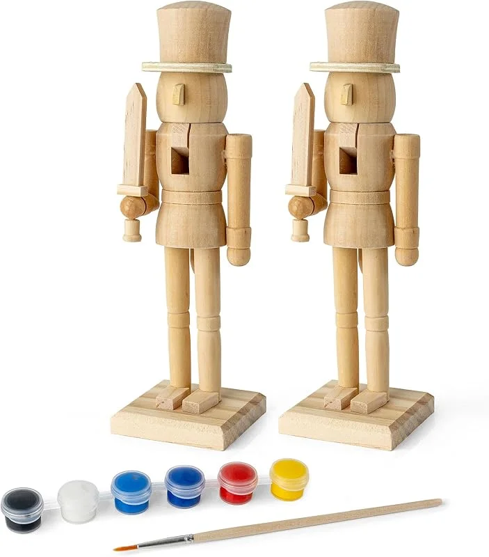 Besuche den Spetebo-Store Spetebo 2er Set Holz Nussknacker zum Bemalen mit Pinsel & Farben - 23cm — Weihnachtsdeko
