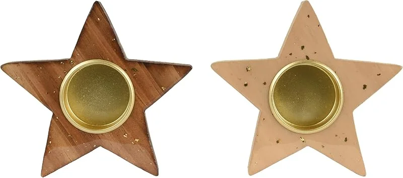 Marke: Kaemingk Kaemingk Teelichthalter Holz 11, 5cm in Stern Form - 1 Stück Sortiert - Teelicht Kerzenhalter - Tischdeko für Weihnachten Winter Hochzeit - Holzstern Natur — Advent und Tisch