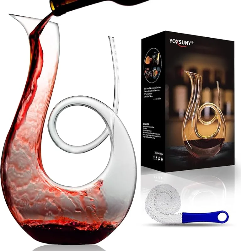 Marke: YOXSUNY Weindekanter, verbesserter Schwan-Weindekanter, 1, 7 l, mundgeblasene Kristallkaraffe, verbessert den Rotweingeschmack, bleifrei und elegantes Design, Geschenk für Weinkenner. — Wein und Festtafel