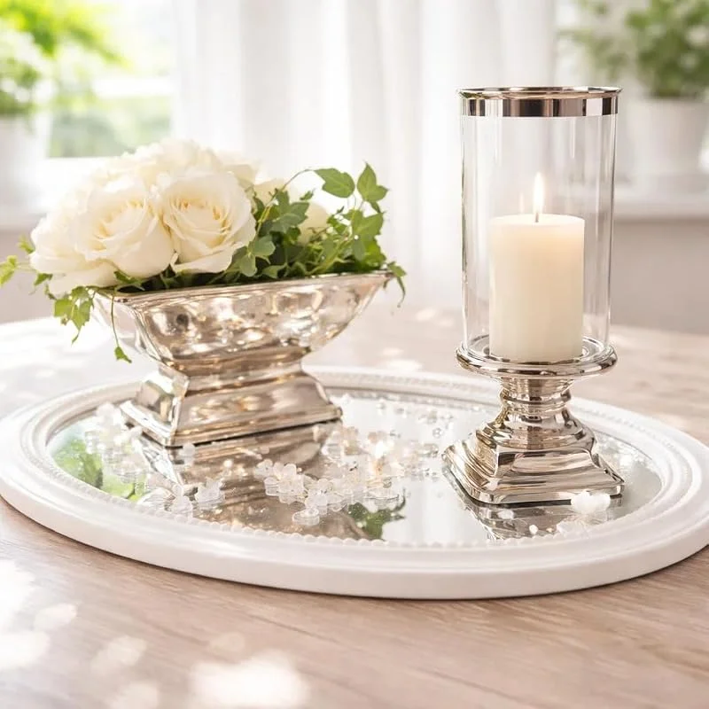 Besuche den DRULINE-Store Windlicht Glas Windlicht mit Fuß Silber Deko für Hochzeit Tischdeko Weihnachten Windlichtsäule Weihnachtsdeko Hochzeitsdeko Tisch Nostalgie Weihnachten Deko Wohnzimmer Tischdeko Hochzeit Vintage — Advent und Tisch