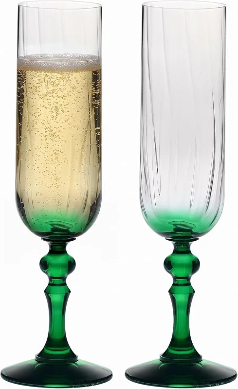 Besuche den Krosno-Store KROSNO Champagner Gläser 2er Set, 220 ml, Grüner Stiel, Bubble — Wein und Festtafel