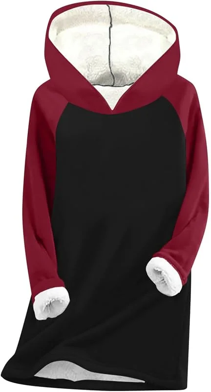 Marke: CSKJ Hoodie Damen Kapuzenpullover Teddy Fleece Sweatshirt Warmes Sherpa Gefüttertes Pullover mit Kapuze Winter Casual Langarmshirt Oberteile Einfarbig Thermounterwäsche — Weihnachtsmode