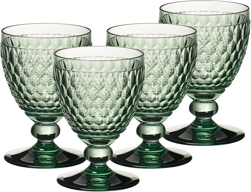 Villeroy & Boch – Boston Coloured Rotweingläser Green 4er Set, 310 ml, Farbige Weingläser mit Facettenmuster, Kristallglas für Rotwein, Spülmaschinengeeignet, Grün — Wein und Festtafel