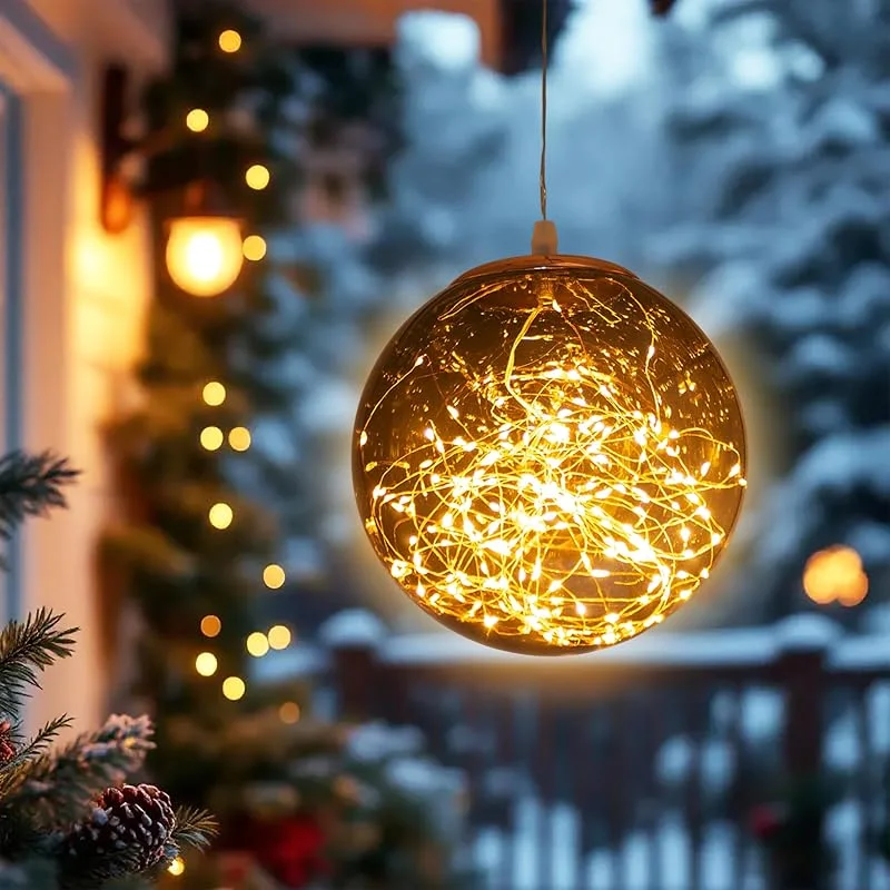 Besuche den Spetebo-Store Spetebo Weihnachtskugel Bronze zum Hängen für Außen mit 80 LED und Timer - 20 cm - Kunststoff Dekokugel warm weiß beleuchtet mit Netzstecker - Weihnachten Advent Deko Kugel Pendelleuchte Dekoleuchte — Weihnachtsbeleuchtung