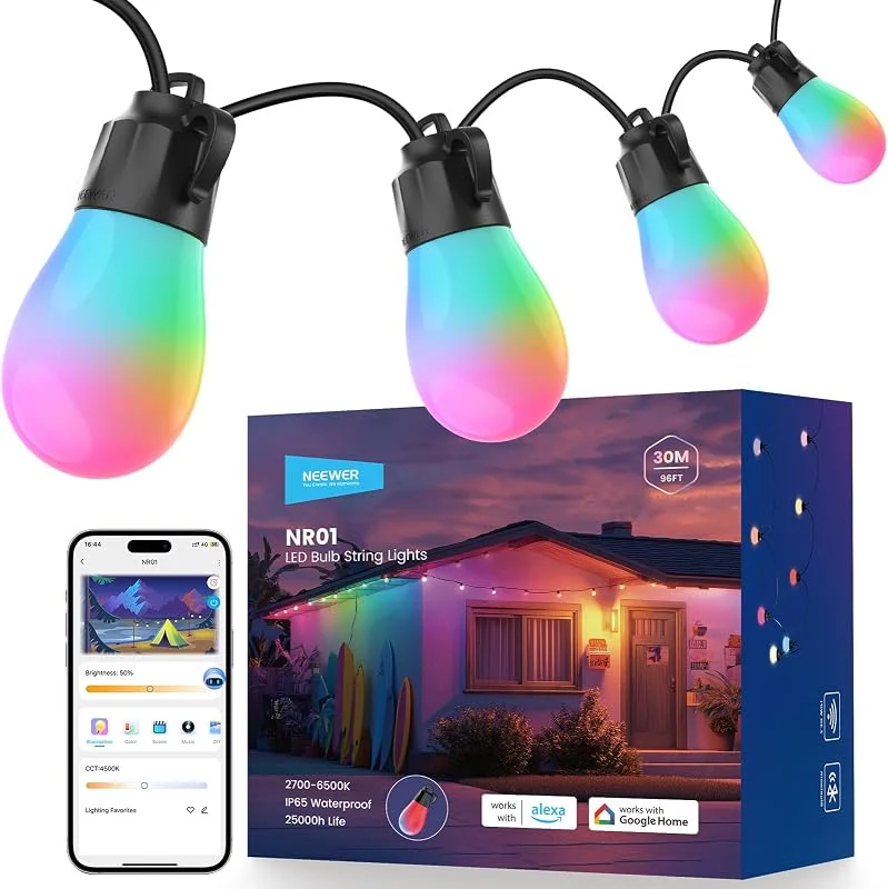 Besuche den NEEWER-Store NEEWER NR01 Lichterkette Außen 30M, App Steuerung Smart AI RGBW Beleuchtung — Weihnachtsbeleuchtung