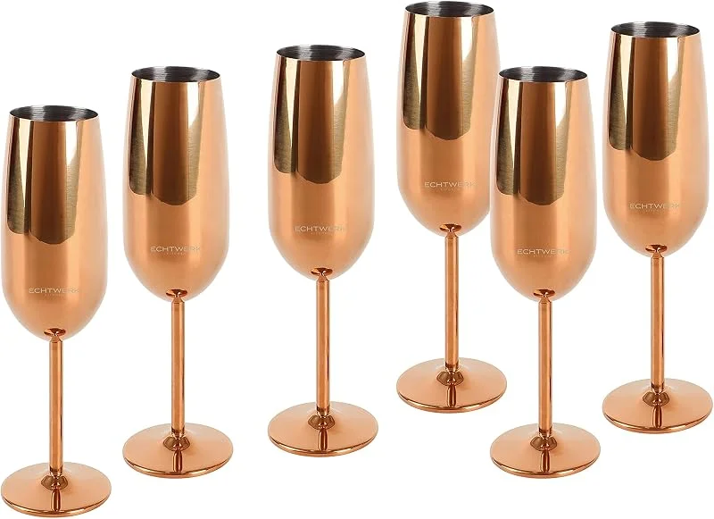 Besuche den ECHTWERK-Store ECHTWERK 6-teiliges Sekt & Champagnerkelch-Set aus Edelstahl, Kupfer-Edition, 250 ml, 22, 5 x 6, 3 cm, EW-CG-1770K — Wein und Festtafel