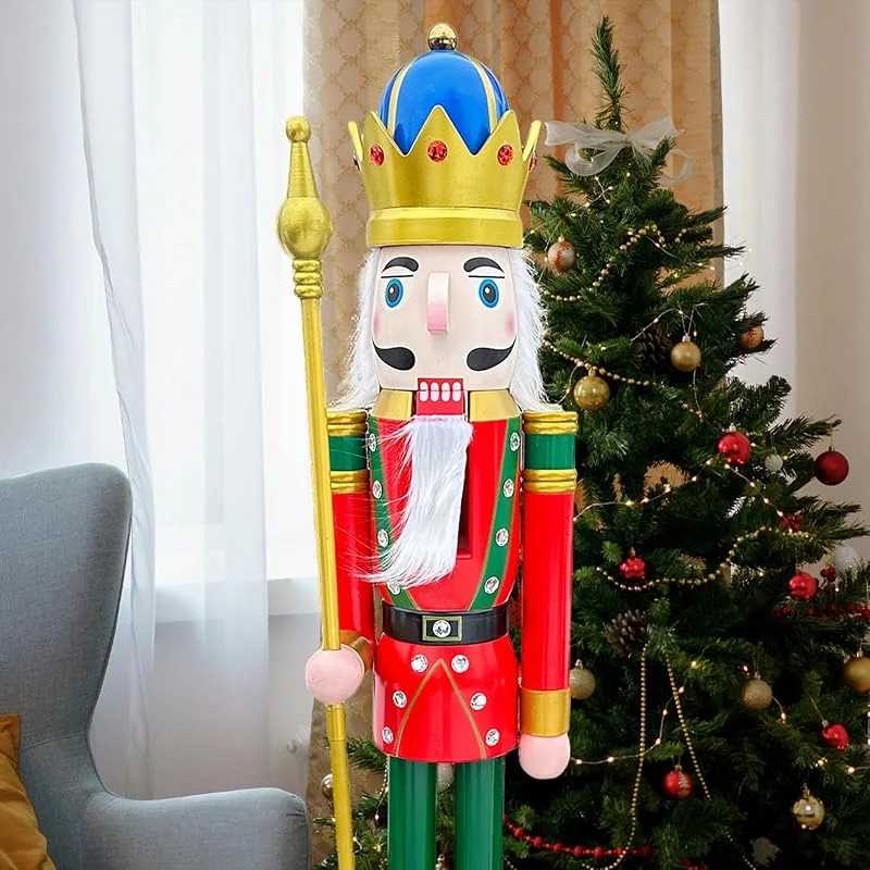 Besuche den ECOM-CDL-Store CDL 180cm hoch lebensgroß groß rot Weihnachtsdekoration Holz Nussknacker König auf Ständer hält goldenen Zepter für drinnen und draußen Weihnachten Veranstaltung Zeremonien gewerbliche Dekoration K18